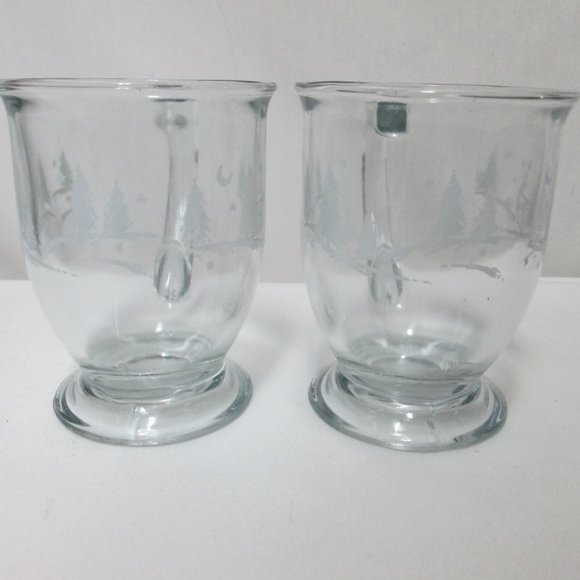 Anchor Hocking  Clear Glass Pedestal Mugs Set 2 reindeer trees Christmas Holiday - Picture 6 of 10